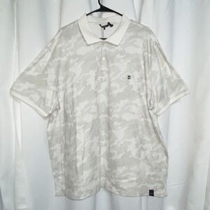DKNY Mens 2XL Short Sleeve Button Up Collared Shirt Stretch White Geometric NWT
